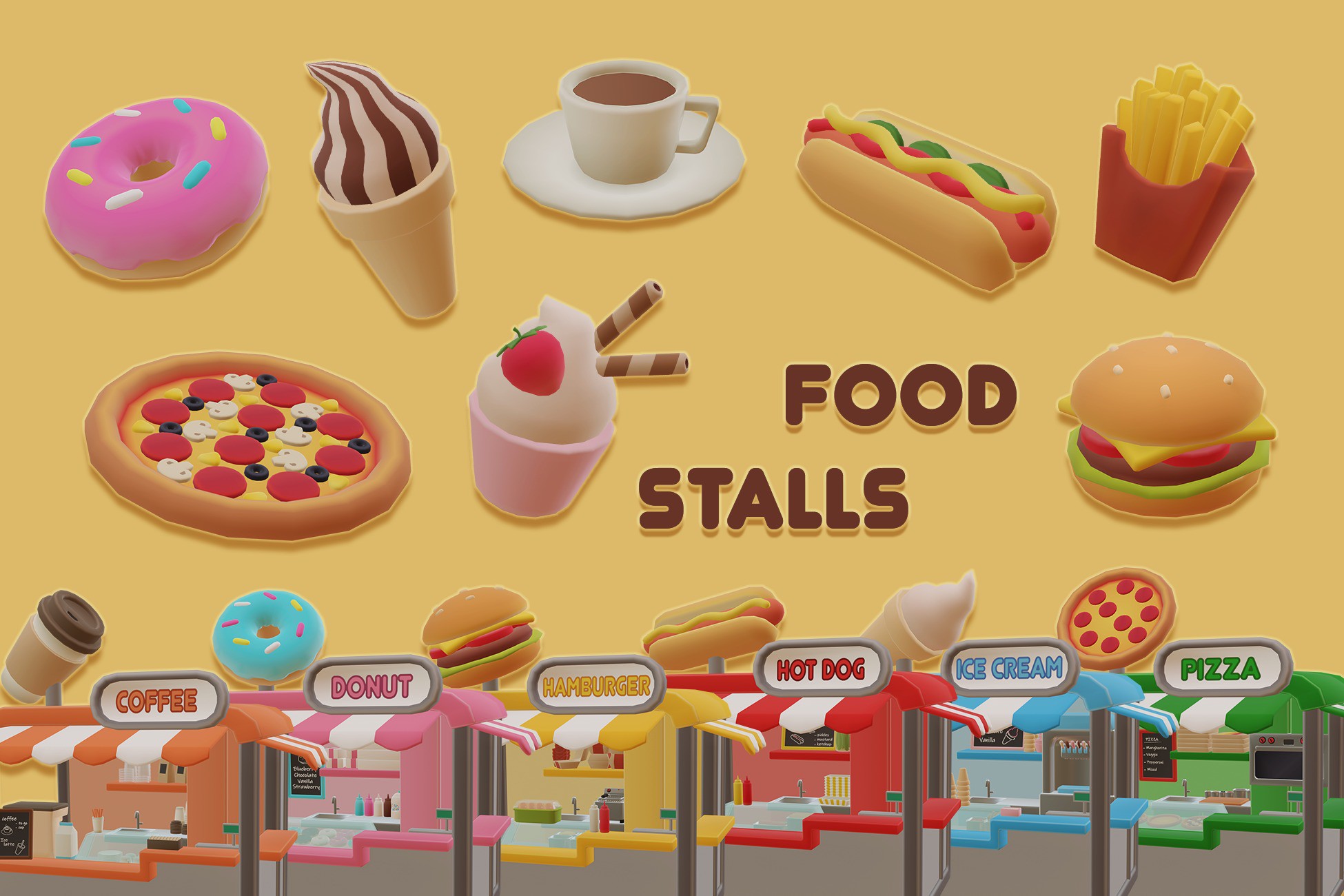 Low Poly 3D Food Stall Model Pack